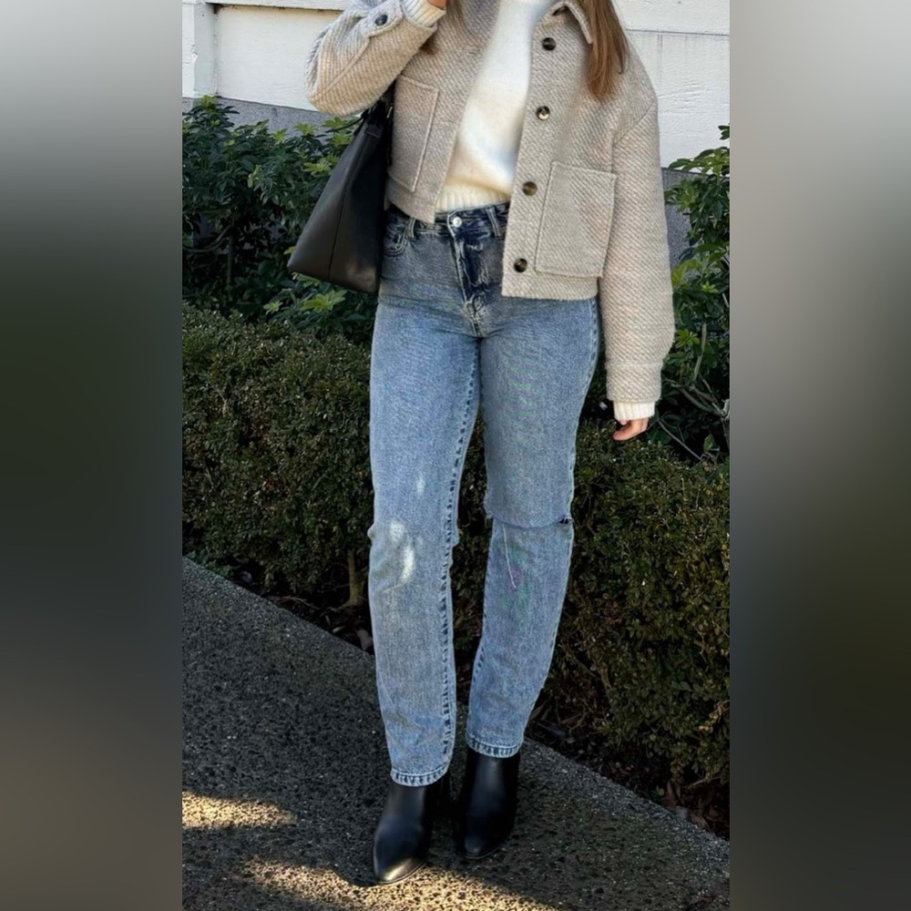 Rewash High-Rise Weathered Blue Straight Leg Jeans